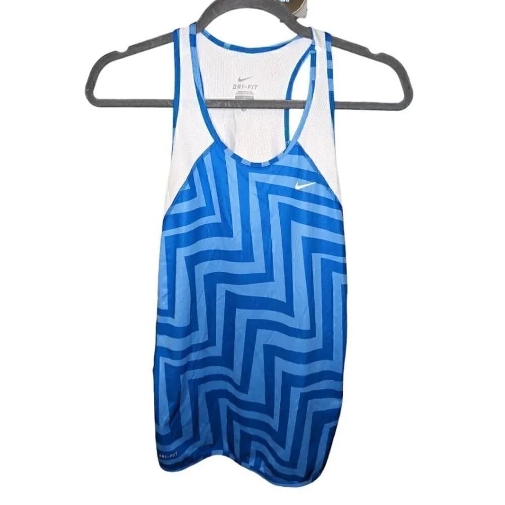 Nike Dry Fit Racerback Blue and White Tank Top Women's Medium